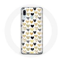 Coque pour Samsung Galaxy A20e Fond de texture abstraite coeurs noir jaune et gris