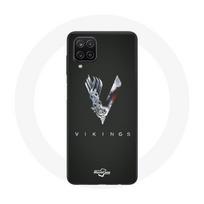 Coque pour Samsung Galaxy A22 4G Vikings Série Saison 6 logo V Epée Gris Fond Noir