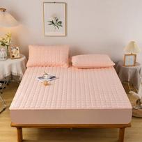 Waterproof Thicken Mattress Topper Pad Anti-bacterial Mattress Protector Cover with Elastic Band Quilted Fitted Sheet Bed Cover Only 2pcs Pillowcase beige