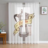 Kavos iliustracija Balto tiulio permatomos užuolaidos svetainei, miegamajam, virtuvei, dekoravimui Voile organza užuolaidos 135W x 114H(cm) white