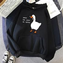 Peace Was Never An Option Goose Print Women Hoodie Casual Oversized Pullover Popular Sweatshirt Trend Unisex Clothing M gray