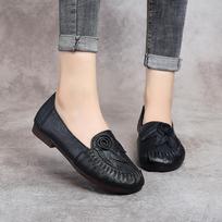 Pavasaris Vasara Etninio stiliaus Natūralios odos batai Moteriški&Amp;#39;S Plokščias Minkštas Patogus Slip On Loafers Flower Mother Batas 35 beige