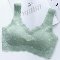 Women's Thin Lace Sexy Sports Underwear Anti-sagging Sleep Gathered Latex No Trace No Steel Ring Adjustment Bra M gray