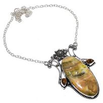 Natural Bumblebee Jasper, Tiger Eye 925 Sterling Silver Necklace 18  t9E23 gray