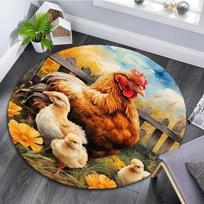 Farmhouse Rooster Apvalus kilimėlis Minkštas sutirštintas virtuvės grindų kilimėlis, atsparus vandeniui, neslidus, alyvai atsparus grindų kilimėlis. 60X60cm orange