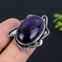 Natūralus violetinis labradorito brangakmenis 925 svarų sterlingų sidabro žiedas Dydis 8.5 a1P05 gray
