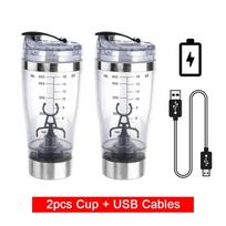 2pcs/set USB Rechargeable Automatic Self Stirring Magnetic Mug Sport Fitness Protein Powder Mixed Cup Coffee Milk Mixing Cups 2pcs Cups Set gray