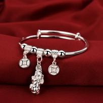 Pixiu Sidabrinė Apyrankė Moteriška Sidabruota Baltojo Vario Apyrankė Dviguba Auksinė Apyrankė Gimtadienio Dovana Adjustable size brown