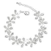 Women Rhinestone Inlaid Flower Snowflake Elegant Wedding Bridal Bracelet Gift white