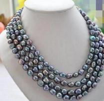 fine jewelry NATURE BLACK BAROQUE freshwater pearl necklace 100INCH gray