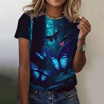 Women's 3D butterfly printed T-shirt, round neck short sleeved T-shirt, women's luxury T-shirt, 2024 girls' oversized Y2K clothing 6XL black