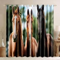 Horses 3D Digital Printing Window Curtain Running on a Sunset Sky Wild Animals Pattern Thin Curtain for The Bedroom 2 Panels W50H130(CM)x2&Hook gray