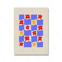 Gėlių plakatas Sienos menas Namų dekoras Linksmas Juoda Balta Šypsena Modernus Spalvingas Drobės tapyba Svetainė Maksimalistinis Boho Paveikslas 21x30cm No Framed blue