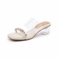 Krazing Pot PVC Mules Peep Toe Flip Flops Crystal Med Heels Summer Jelly Shoes Size 44 Size 43 Women Luxury Sandals 34 dramblio kaulas