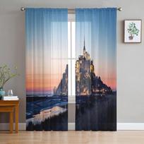 Mont Saint Michel France Sheer Curtain For Living Room Bedroom Voile Curtains For Window Organza Curtains Party Tulle Drapes 135W x 114H(cm)