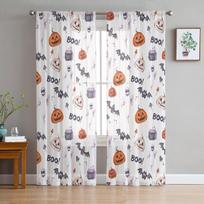 Halloween Pumpkin Ghost Bat Sheer Curtains for Bedroom Living Room Voile Window Curtains Tulle Curtains for Kids Room 135W x 114H(cm) white