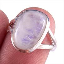 Natural Rainbow Moon Stone Gemstone Handmade 925 Sterling Silver Ring S.8 z9d82 gray
