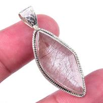 Natural Angel Hair Quartz Gemstone 925 Solid Sterling Silver Pendant 1.50'' A8Y64 gray