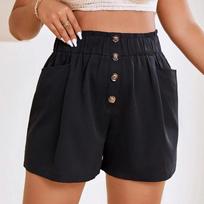 Women's Fashion Solid Colour Button Decoration Shorts Running Fitness Training Breathable Loose Fashion Casual Sports Shorts XXXL juoda