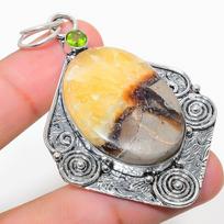 Natural Septerian Stone, Peridot Gemstone 925 Sterling Silver Pendant 2.64  e6a01 beige