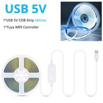 USB Smart Wifi COB LED juostinė lemputė 5 V pritemdoma LED juostinė lemputė Smart APP valdymo LED spintelės apšvietimas kambario virtuvės televizoriaus dekoravimui USB-1M