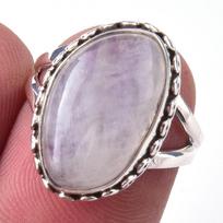 Natural Rainbow Moon Stone Gemstone Handmade 925 Sterling Silver Ring S.6 G1v55 gray