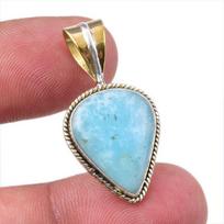 Natural Amazonite Gemstone 925 Solid Sterling Silver Two Tone Pendant 1.50  h0c49