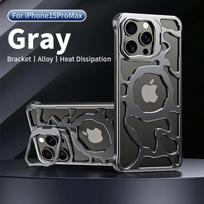 Metalinis nematomas laikiklis Magnetinis Magsafe telefono dėklas, skirtas iPhone 15 14 13 Pro Max aliuminio smūgiams atsparus šarvas, nuimamas šilumos išsklaidymo galinis dangtelis For iPhone 15 pilka spalva
