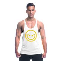 Summer Men's Vest Muscle Cotton T-shirt Smiley Print Fashion Comfortable Fitness Shirt L balta