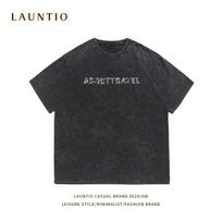 Leisure Short Sleeved Unisex Summer High Street Popular Pure Cotton Washed Printed Men's T-shirt M juoda