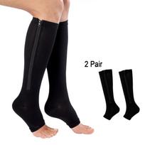 2PC Unisex kompresinės kojinės, užtrauktuku ištemptos kojos atramos atviros kojos M juoda