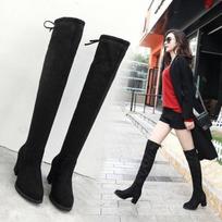 Warm Fur Winter Boots Women Slim Stretch Lycra Platform Knee High Boots Ladies Long Boots Winter Shoes Over The Knee Boots 38 juoda