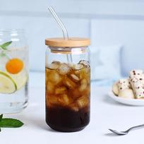 550 ml stiklinės su Bambulidais ir stikliniais šiaudeliais formos stikliniais puodeliais, alaus taurės, ledinės kavos taurės One Size ruda