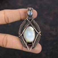Black Mother Of Pearl Pendant Copper Wire Wrapped Gemstone Pendant Handmade Jewelry Rainbow Moonstone Pendant Copper Wire Jewelry For Gift gray