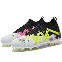 Football Shoes Unisex Football Shoes High -gang   Nails Men/female Teen ers High Elastic Socks Training Shoes Artificial Grass Football Boots 36 balta