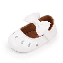Kūdikio mergaitės princesės bateliai, blizgūs odiniai Mary Jane plokščiapadžiai su kaspinėliu ir neslystančiu minkštu padu, kūdikio slip-on batai 11cm balta