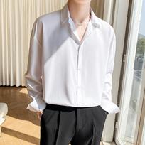 Autumn Men's Long Sleeve Shirts Fashion Korean Baggy No-iron Business Casual Elasticity Lapel Collar Shirt XS balta
