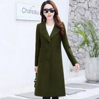 Long Sleeve Warm Windbreaker Large Size Woolen Coat Spring and Autumn Large Size Woman's Clothing L black