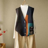 Loose Design Sweater Vest Retro Knitted Vest Women's Cardigan Autumn Women's Outer Waistcoat One size tamsios kavos spalvos