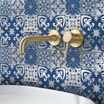 12Pcs Glitter Tile Stickers Kitchen Bathroom Moroccan Style Sticker Self-adhesive Wall Home Decor mėlyna