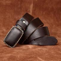 Belt Men's Thickened Skateboard Buckle Genuine Cattlehide Leather Surface Smooth Buckle Belt Men 130cm black