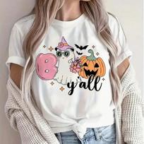 Fashion Women Halloween Pumpkin Joker Print T Shirt Funny Casual O-neck Short Sleeves T-shirt Summer Female Tee Shirt XS balta