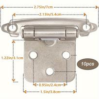 10-Pack Self-Closing Cabinet Door Hinges with Soft Close Silicone Bumper Pads, 1/2 Inch Overlay Brushed Nickel Finish, Powder Coated Metal Hinges 10pcs