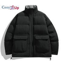 Cozy Up Men's Winter Pockets Baggy Down Jacket Houndstooth Cotton Coat Long Sleeve Zip Coats M juoda