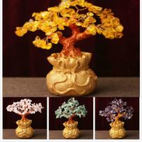 18 cm aukščio mini krištolinis pinigų medis bonsai, turtų sėkmės medis, dekoro gimtadienio dovana geltona