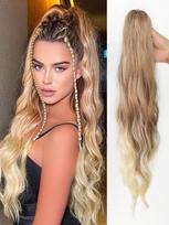 Sintetinis arklio uodegos priauginimas garbanotas banguotas nagų segtukas moterų plaukuose Tamsiai rudas Mix Ombre Blonde Kasdieniniam naudojimui 24inch white