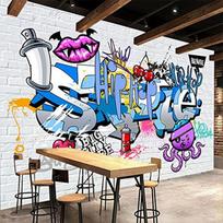Animacinis 3D sienos tapetai Graffiti Gatvės Graffiti Rankomis tapytas plytų sienos tapetai Miegamojo Svetainės tapetai 200 cm(W) x 140 cm(H) gray