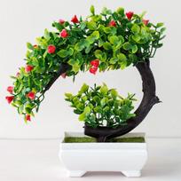 Artificial Plants Bonsai Simulated Tree Potted Plants Fake Flowers Table Potted Ornaments One Size raudona
