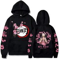 „Demon Slayer“ gobtuvas „Kamado Nezuko“ grafiškai marginti megztiniai Moteriški laisvalaikio gatvių apranga „Harajuku“ poros megztiniai, viršutiniai drabužiai S black