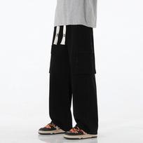 Vintage Pockets Baggy Jeans Men Streetwear Straight Denim Cargo Pants Solid Washed Elastic Waist Pantalones 3XL juoda